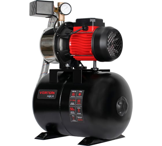 Насосная станция VERTON AQUA PS1200S/24 (1200Вт, 55л/мин, 24л, гл. 9м, h 50м, вых. 1, 3 бар) 01.13297.22779