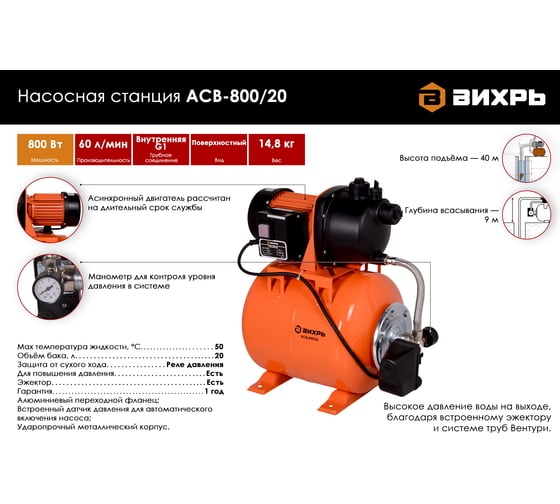 Насосная станция Вихрь АСВ-800/20 68/1/5