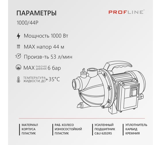 Насос садовый PROFLINE 1000/44P (53 л/мин, Н-44 м, пластик) УТ-00049600