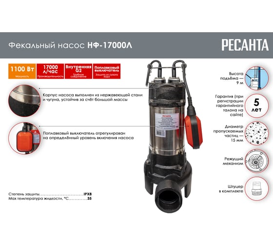 Фекальный насос Ресанта НФ-17000Л 77/5/3