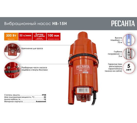 Вибрационный насос Ресанта НВ-15Н 77/8/4