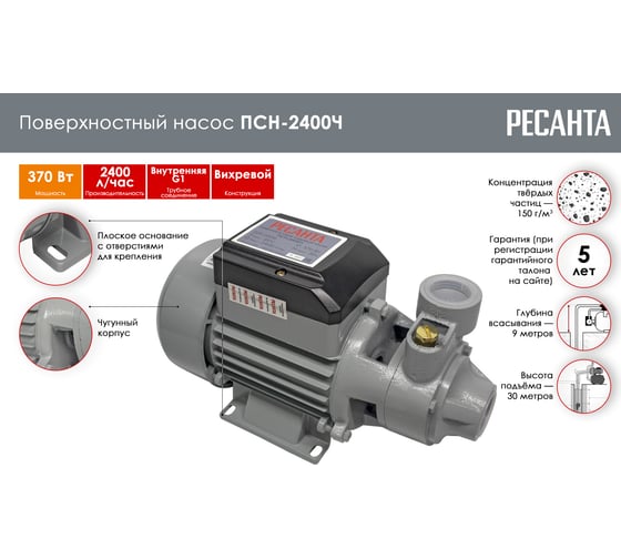 Поверхностный насос Ресанта ПСН-2400Ч 77/4/2