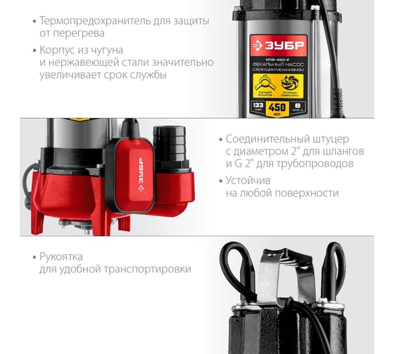 Фекальный насос с режущим механизмом ЗУБР НПФ-450-Р - выгодная цена ...