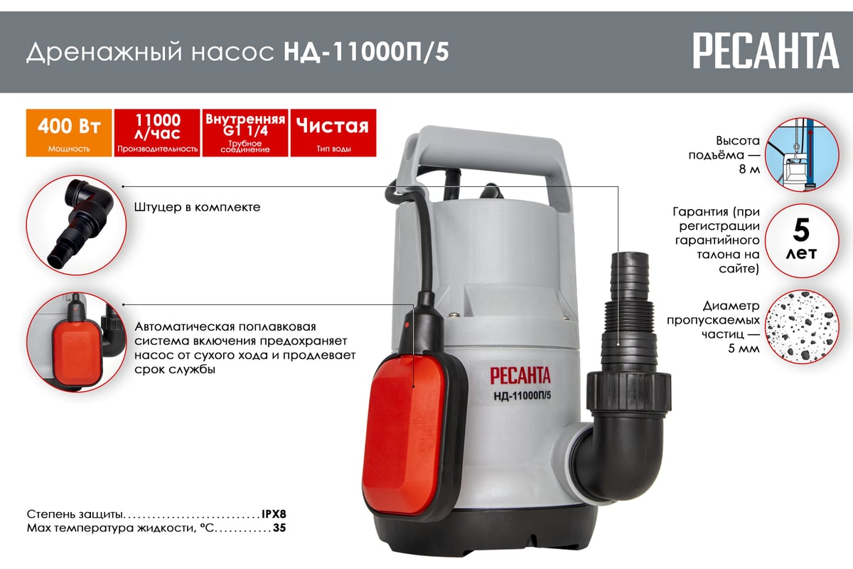 Дренажный насос Ресанта НД-11000П/5