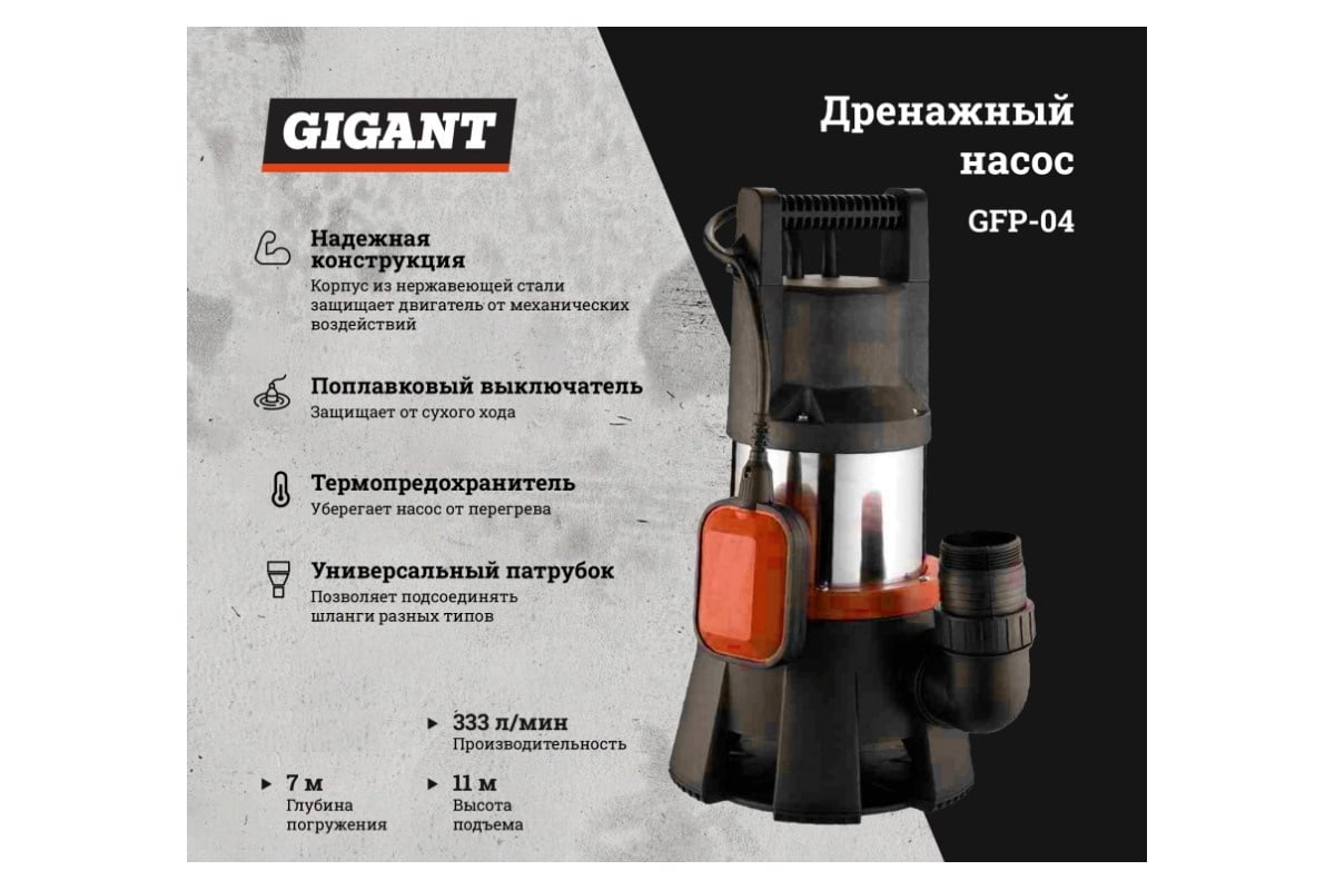 Фекальный насос 11/7 м, 1300 Вт Gigant GFP-04 - выгодная цена, отзывы ...