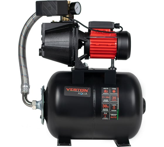 Насосная станция VERTON AQUA PS400C/24 400 Вт, 35 л/мин, 24 л, гл. 8 м, высота 30 м, 1", 3 бар 01.13297.13549