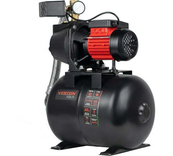 Насосная станция VERTON AQUA PS600C/24 600 Вт, 45 л/мин, 24 л, гл. 8 м, высота 40 м, 1", 3 бар 01.13297.13546