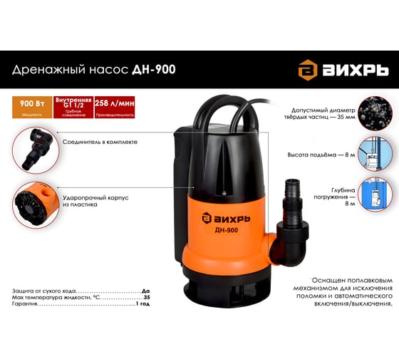 Дренажный насос Вихрь ДН-900 68/2/3