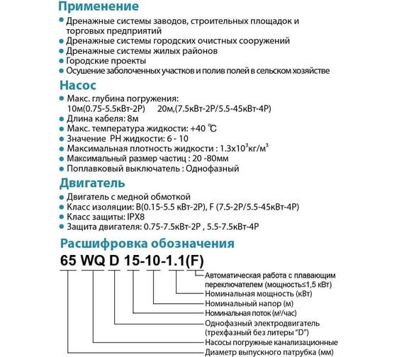Канализационый насос LEO 50 WQ 15-26-3 1105