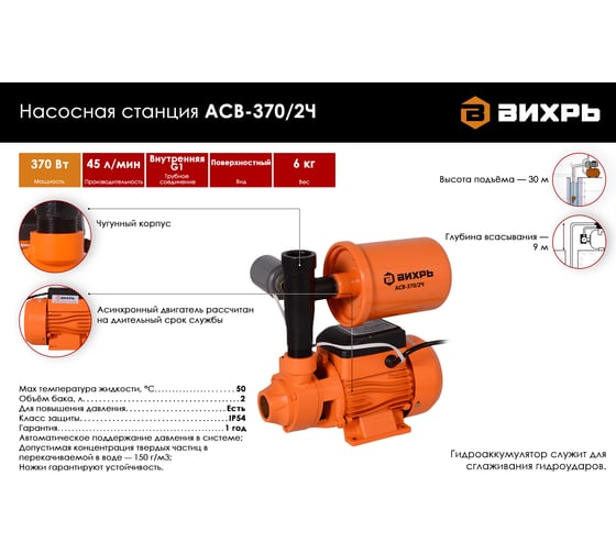Насосная станция Вихрь АСВ-370/2Ч 68/1/8