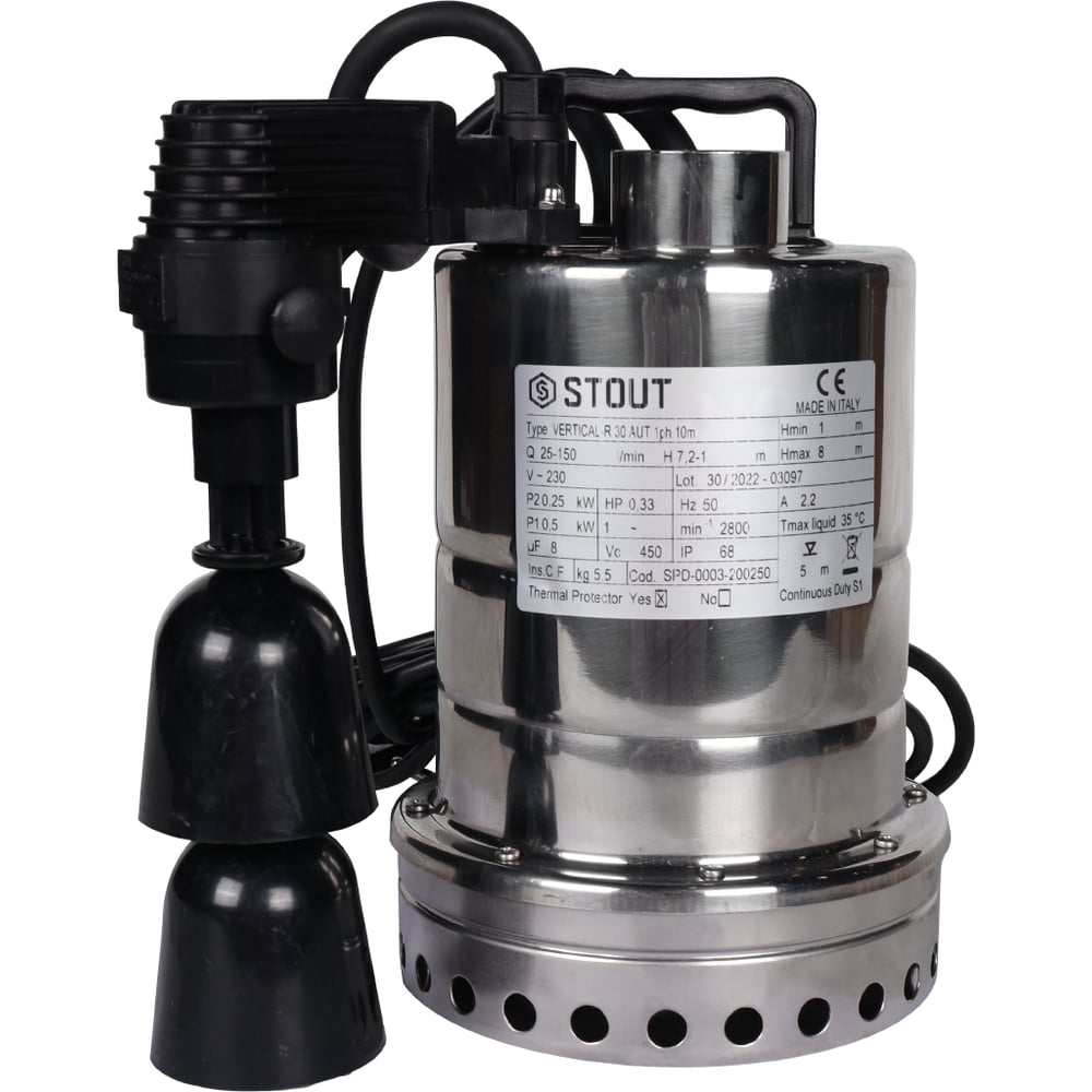Дренажный насос с вертикальным поплавком STOUT Spd-0003-200250 ...