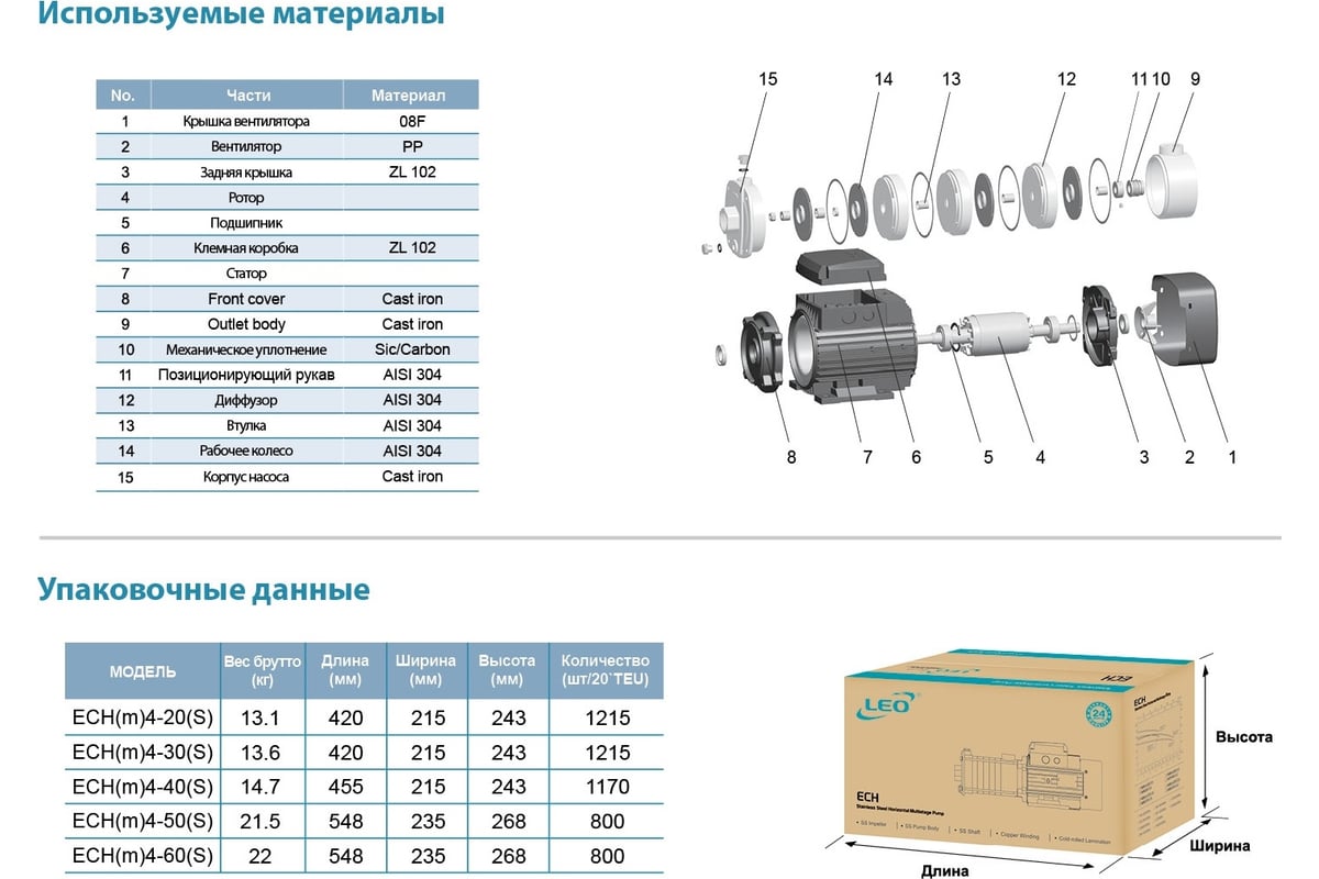 Многоступенчатый насос LEO ECH 4-60 1535