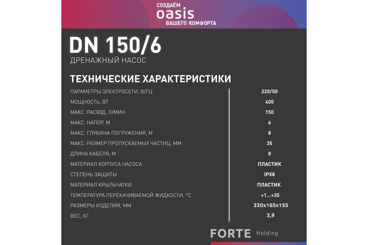 Дренажный насос OASIS для грязной воды DN 150/6 - выгодная цена, отзывы ...