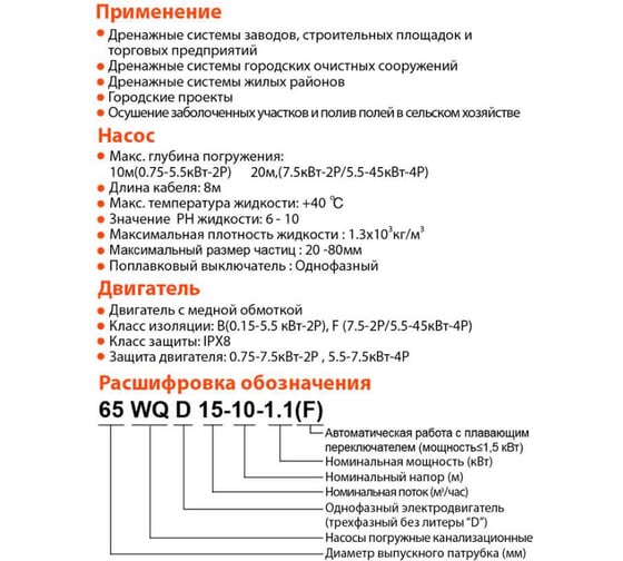 Канализационный насос LEO 150 WQ 150-15-11/4P 1785