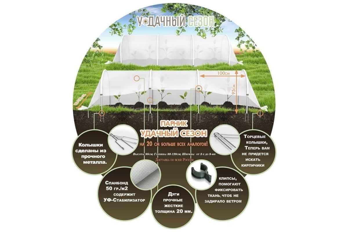 Парник из дуг с укрывным материалом Удачный Сезон 5 м 3003 - выгодная цена,  отзывы, характеристики, фото - купить в Москве и РФ