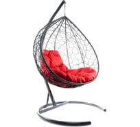 Подвесное кресло M-GROUP XL с ротангом серое, красная подушка 11120306