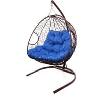 Подвесное кресло M-GROUP ДЛЯ ДВОИХ с ротангом коричневое, синяя подушка 11450210