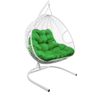 Подвесное кресло M-GROUP ДЛЯ ДВОИХ с ротангом белое, зелёная подушка 11450104