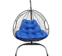 Подвесное кресло M-GROUP ДЛЯ ДВОИХ с ротангом серое, синяя подушка 11450310