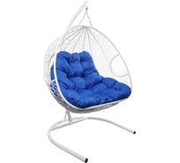 Подвесное кресло M-GROUP ДЛЯ ДВОИХ с ротангом белое, синяя подушка 11450110