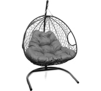 Подвесное кресло M-GROUP ДЛЯ ДВОИХ с ротангом чёрное, серая подушка 11450409
