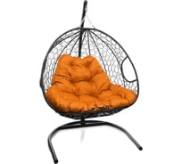 Подвесное кресло M-GROUP ДЛЯ ДВОИХ с ротангом чёрное, оранжевая подушка 11450407