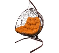 Подвесное кресло M-GROUP ДЛЯ ДВОИХ с ротангом коричневое, оранжевая подушка 11450207