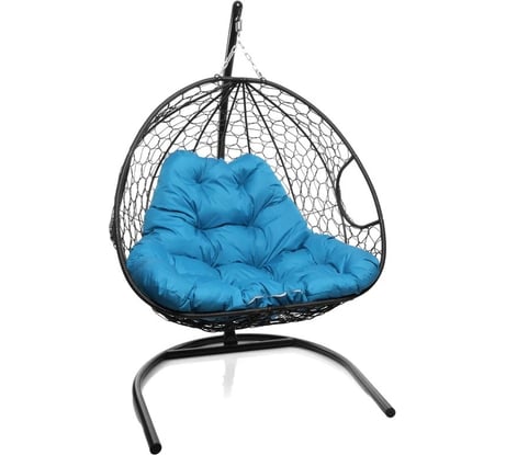 Подвесное кресло M-GROUP ДЛЯ ДВОИХ с ротангом чёрное, голубая подушка 11450403