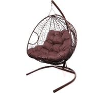 Подвесное кресло M-GROUP ДЛЯ ДВОИХ с ротангом коричневое, бордовая подушка 11450202