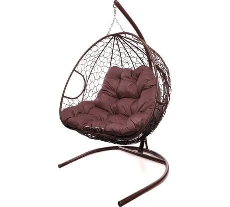 Подвесное кресло M-GROUP ДЛЯ ДВОИХ с ротангом коричневое, бордовая подушка 11450202