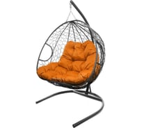 Подвесное кресло M-GROUP ДЛЯ ДВОИХ с ротангом серое, оранжевая подушка 11450307