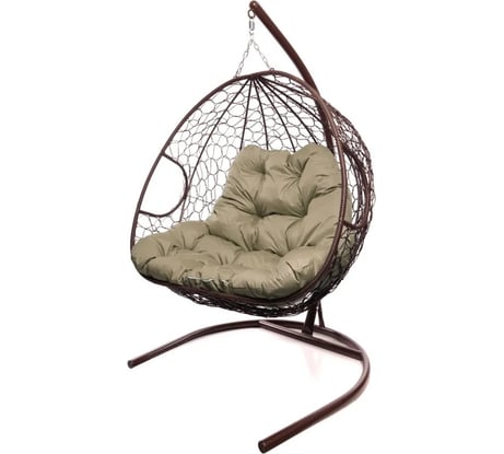 Подвесное кресло M-GROUP ДЛЯ ДВОИХ с ротангом коричневое, бежевая подушка 11450201