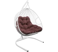 Подвесное кресло M-GROUP ДЛЯ ДВОИХ с ротангом белое, бордовая подушка 11450102