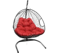 Подвесное кресло M-GROUP ДЛЯ ДВОИХ с ротангом серое, красная подушка 11450306