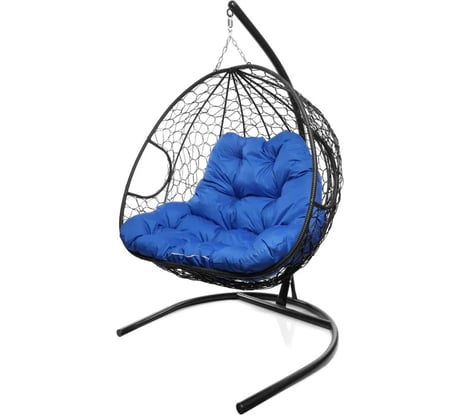 Подвесное кресло M-GROUP ДЛЯ ДВОИХ с ротангом чёрное, синяя подушка 11450410