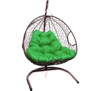 Подвесное кресло M-GROUP ДЛЯ ДВОИХ с ротангом коричневое, зелёная подушка 11450204