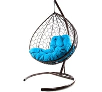 Подвесное кресло M-GROUP XL с ротангом коричневое, голубая подушка 11120203