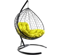 Подвесное кресло M-GROUP XL с ротангом чёрное, жёлтая подушка 11120411