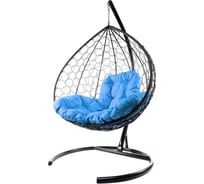 Подвесное кресло M-GROUP XL с ротангом чёрное, голубая подушка 11120403
