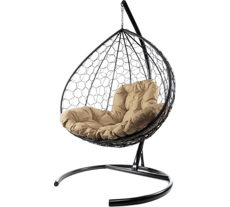 Подвесное кресло M-GROUP XL с ротангом чёрное, бежевая подушка 11120401