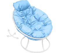 Кресло M-GROUP ПАПАСАН пружинка мини без ротанга белое, голубая подушка 12080103