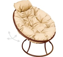 Кресло M-GROUP ПАПАСАН пружинка мини без ротанга коричневое, бежевая подушка 12080201