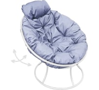 Кресло M-GROUP ПАПАСАН пружинка мини без ротанга белое, серая подушка 12080109