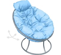 Кресло M-GROUP ПАПАСАН пружинка мини без ротанга серое, голубая подушка 12080303