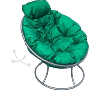 Кресло M-GROUP ПАПАСАН пружинка мини без ротанга серое, зелёная подушка 12080304