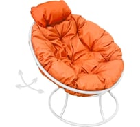 Кресло M-GROUP ПАПАСАН пружинка мини без ротанга белое, оранжевая подушка 12080107