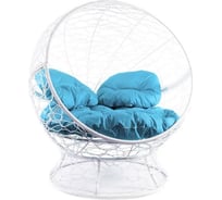 Кресло M-GROUP АПЕЛЬСИН с ротангом белое, голубая подушка 11520103