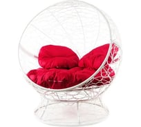 Кресло M-GROUP АПЕЛЬСИН с ротангом белое, красная подушка 11520106