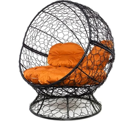 Кресло M-GROUP АПЕЛЬСИН с ротангом чёрное, оранжевая подушка 11520407