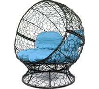 Кресло M-GROUP АПЕЛЬСИН с ротангом чёрное, голубая подушка 11520403